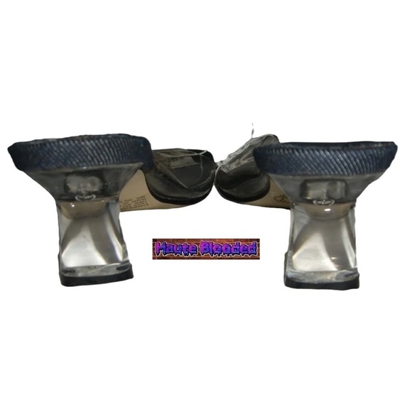 Vintage 90s y2k Deadstock Clear Lucite Plastic Denim Slides Square Toe Heels 7 - Picture 10 of 15